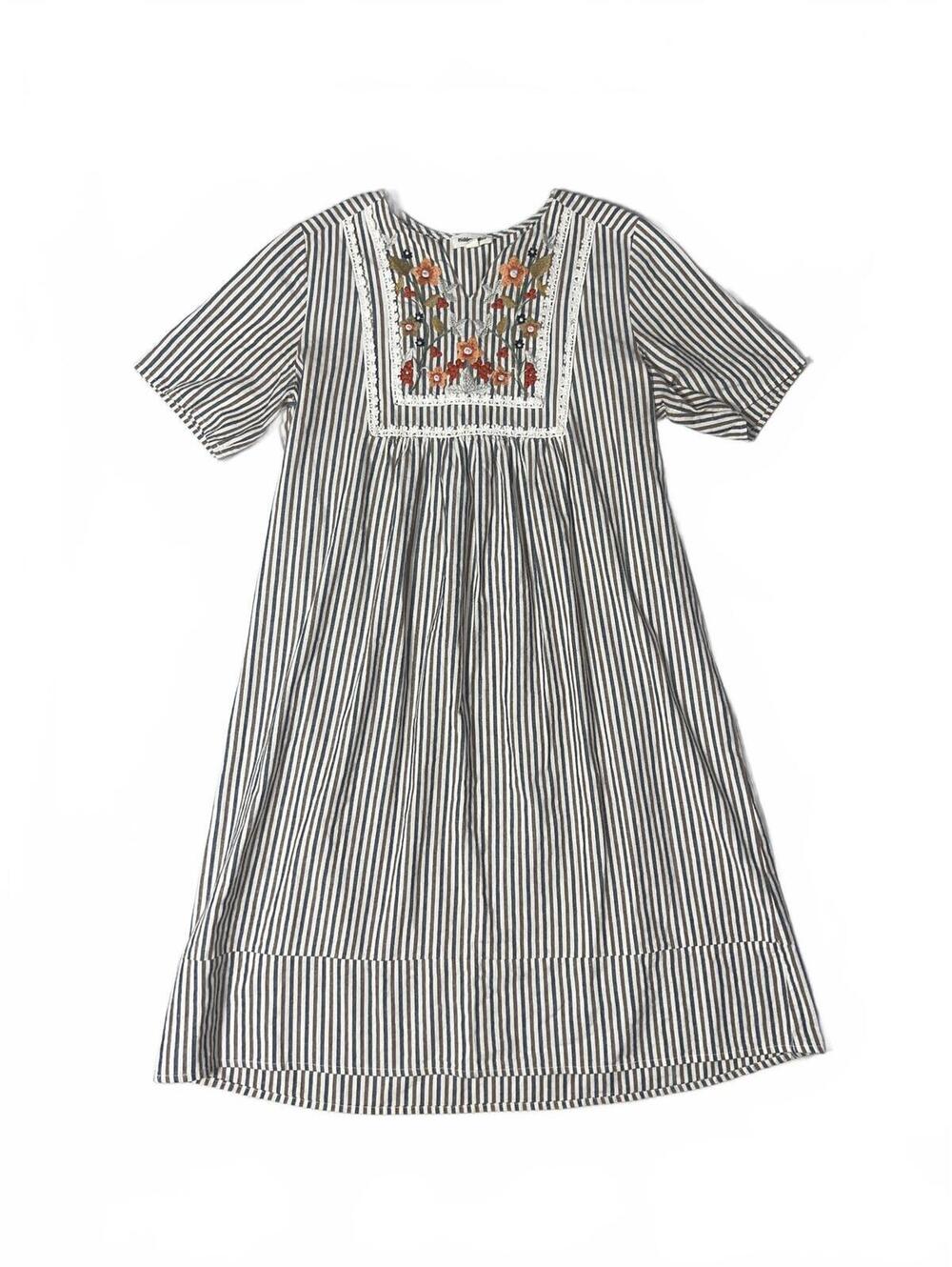 Hidden Alley Striped Embroidered Midi Dress Medium